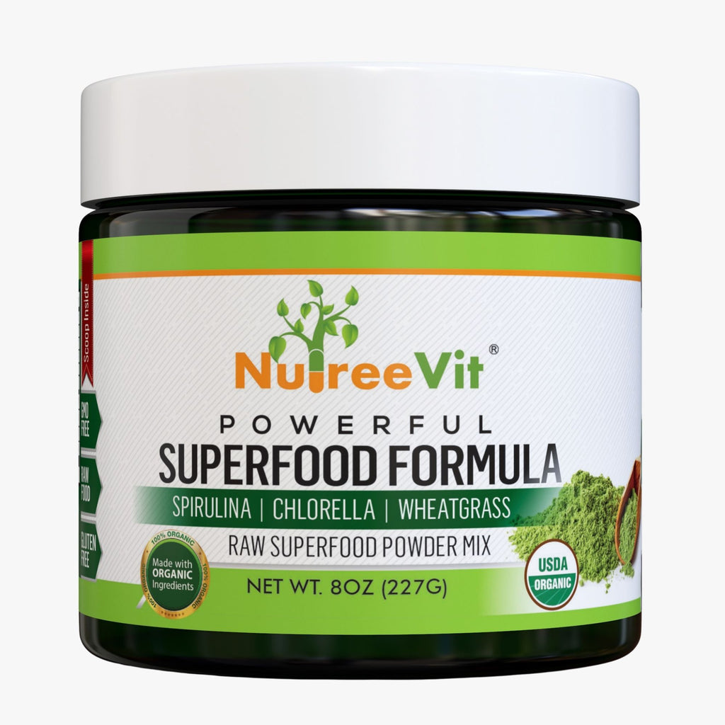 #1 Pure Organic SuperFood Powder Mix – Spirulina Chlorella Wheatrgrass – 4oz-8oz